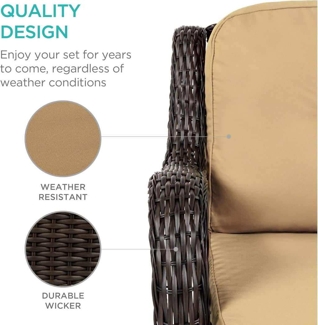 Best Choice Products - Juego de muebles de mimbre para exteriores con 2 mecedoras giratorias de 360 grados y mesa auxiliar de cristal templado, color beige