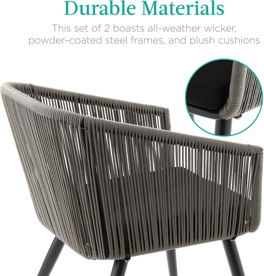 Best Choice Products - Juego de 2 sillas de comedor de patio, juego de asientos al aire última intervensión para patio trasero, piscina, balcón, uso en interiores con diseño de mimbre tela, capacidad
