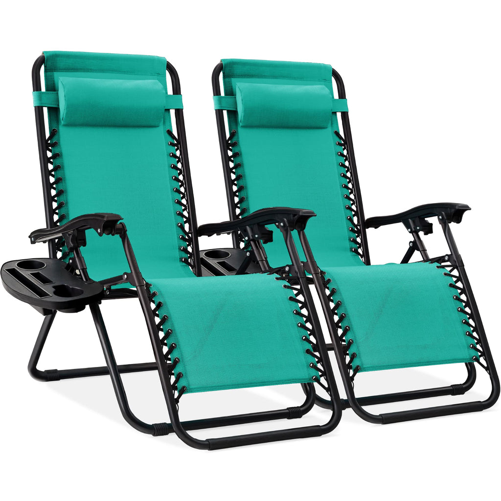 Best Choice Products - Juego de 2 sillas reclinables ajustables de malla de acero con gravedad cero con almohadas y bandejas para portavasos - rosa intenso/negro