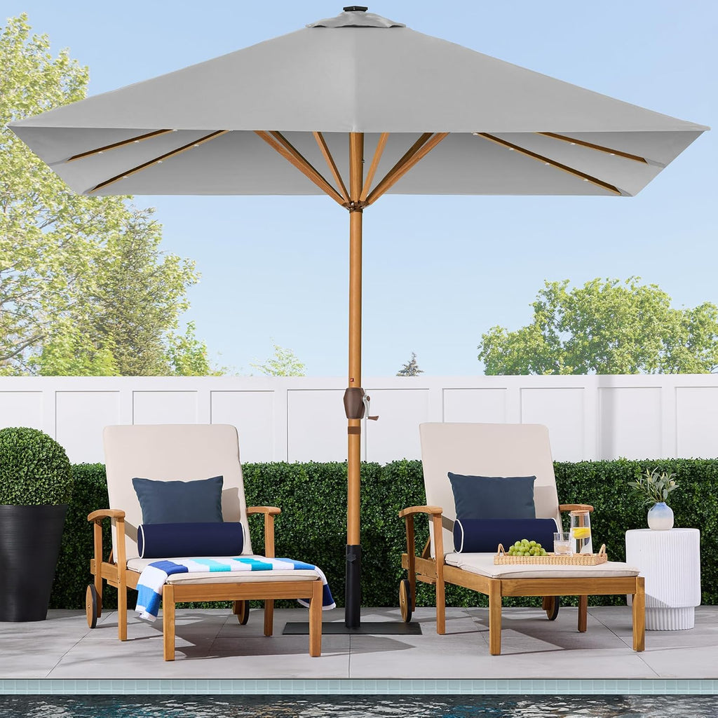 Best Choice Products - Paraguas de patio cuadrado de 9 pies de profundidad, con luz LED con textura de madera sintética, tela resistente a los rayos UV, manivela