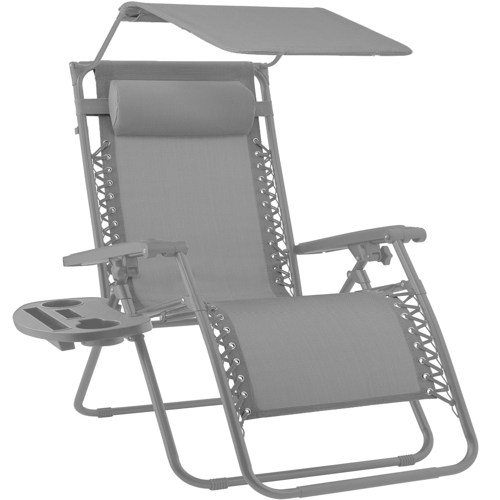 Best Choice Products - Silla reclinable plegable de gravedad cero para exteriores, con toldo ajustable, reposacabezas, bandeja de accesorios lateral, malla textilena, color rosa intenso