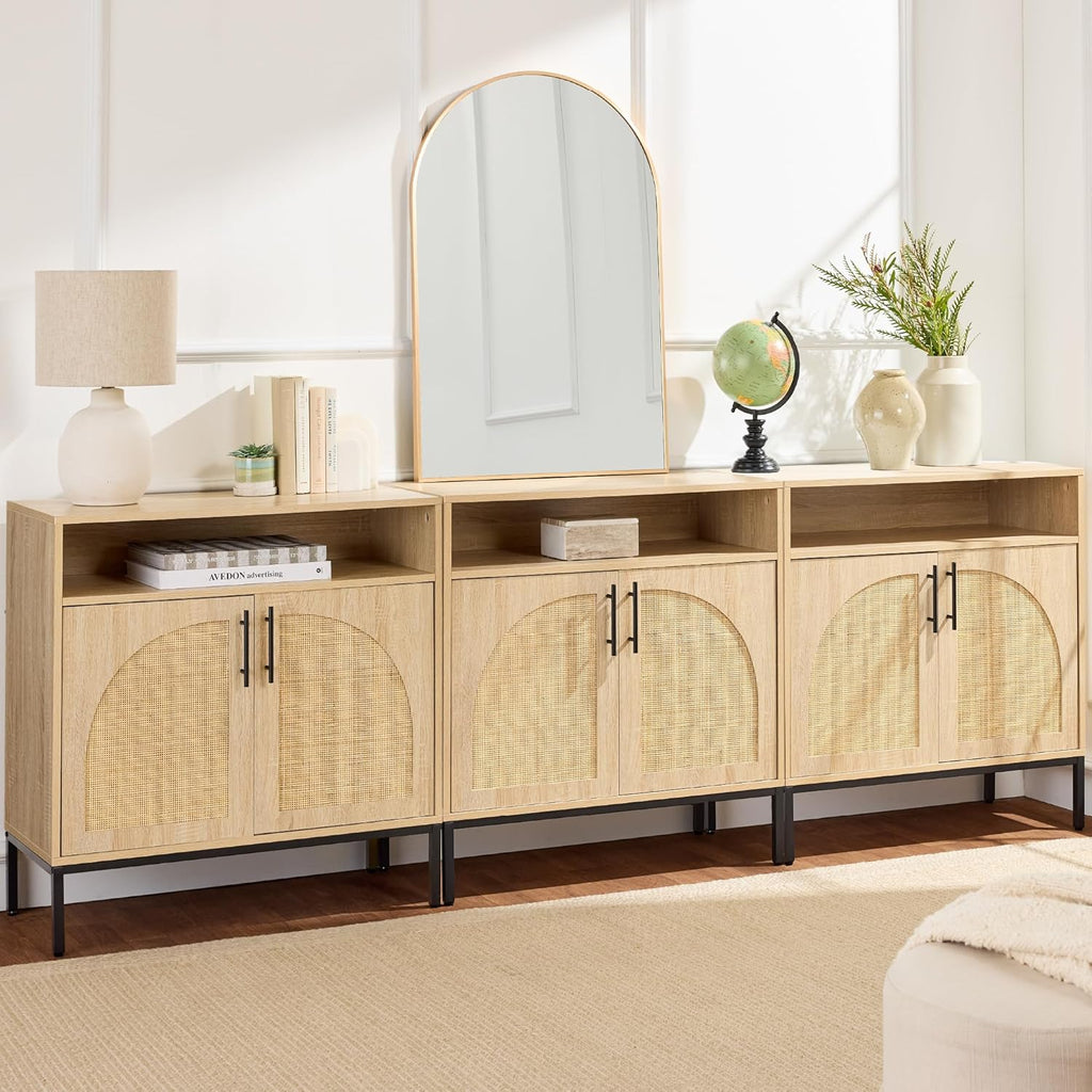 Best Choice Products - clóset buffet de ratán, mesa de entrada, clóset de almacenamiento decorativo, mesa de consola para pasillo, sala de estar, comedor, natural