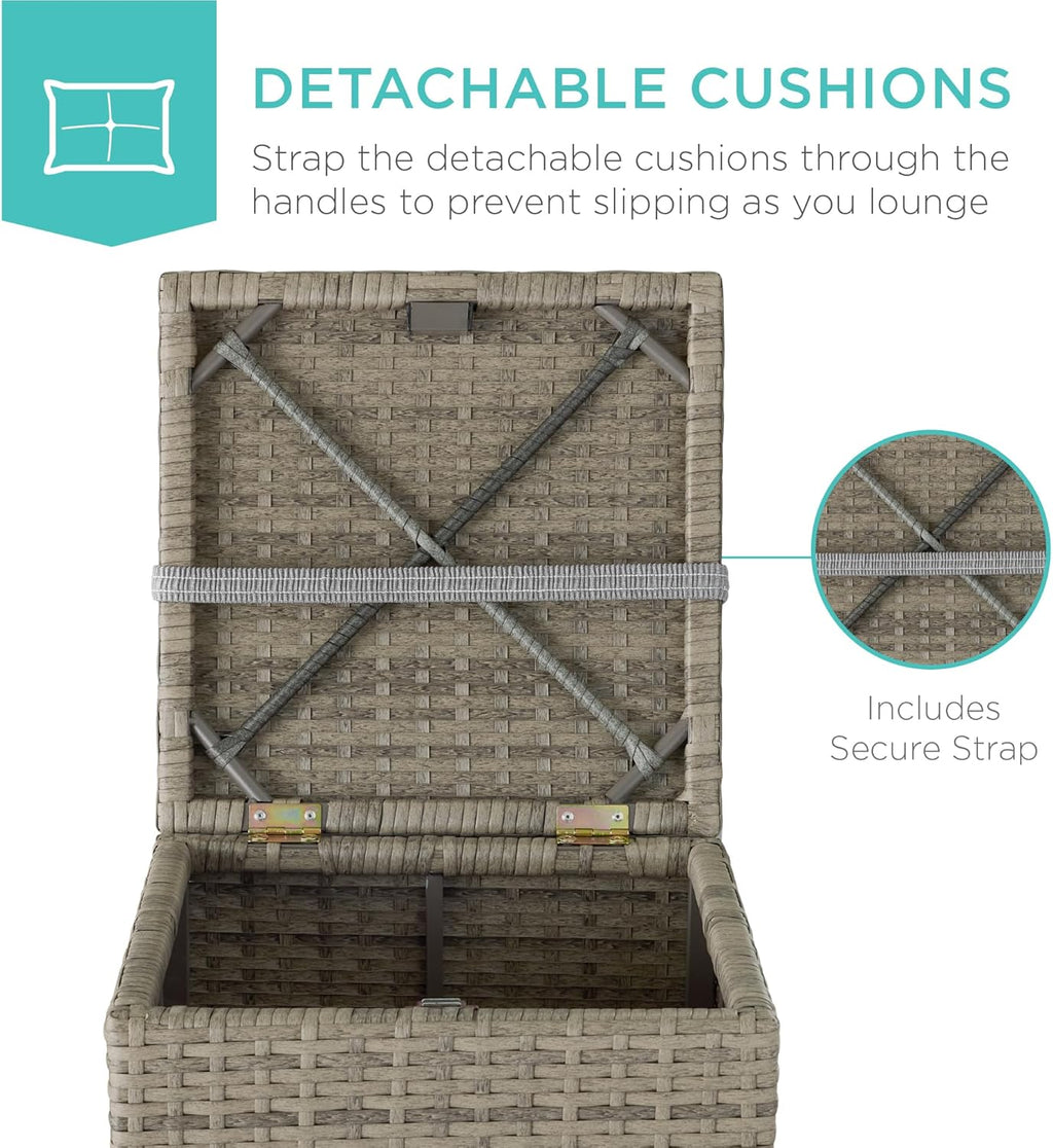 Best Choice Products - Juego de 2 otomanas de mimbre, muebles multiusos para exteriores, para patio, asiento adicional, reposapiés, mesa auxiliar con almacenamiento, cojines extraíbles, gris cemento