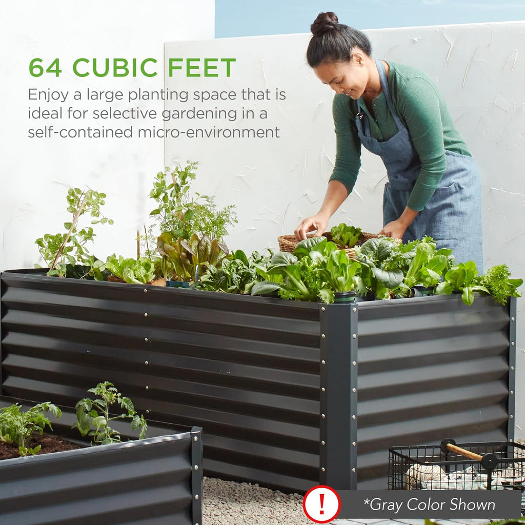 Best Choice Products - Cama de jardín elevada de metal para exteriores, de 8 x 4 x 2 pies, caja para macetas de raíces profundas para verduras, flores, hierbas y suculentas con capacidad de 478