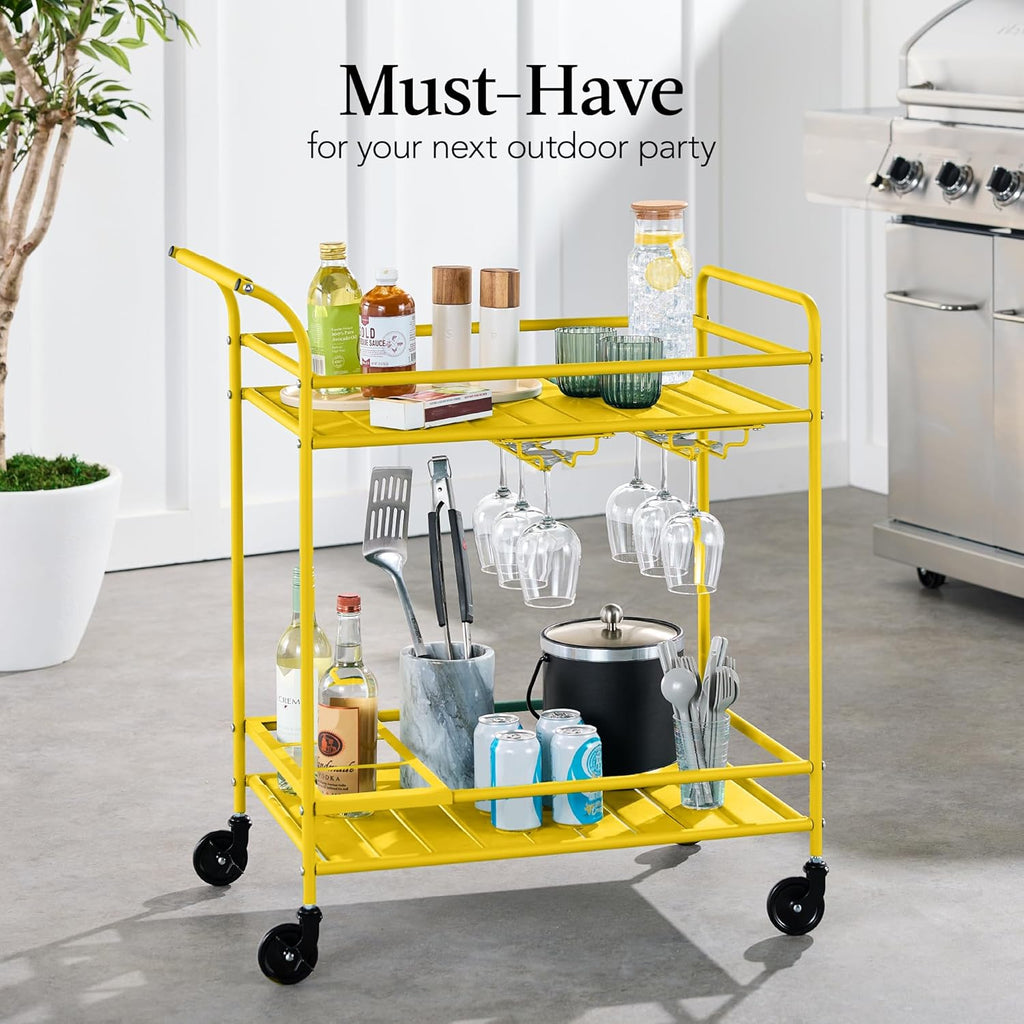 Best Choice Products - Carrito de bar móvil para exteriores, carrito de servicio de bar para el hogar, carrito de parrilla con almacenamiento de 2 niveles, estante para vino, ruedas bloqueables, color