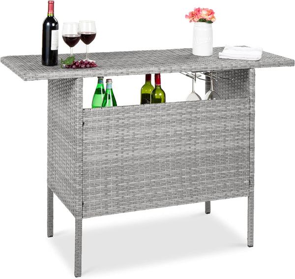 Best Choice Products - Mesa de mimbre para patio al aire libre con 2 estantes de acero y 2 juegos de carriles, color gris
