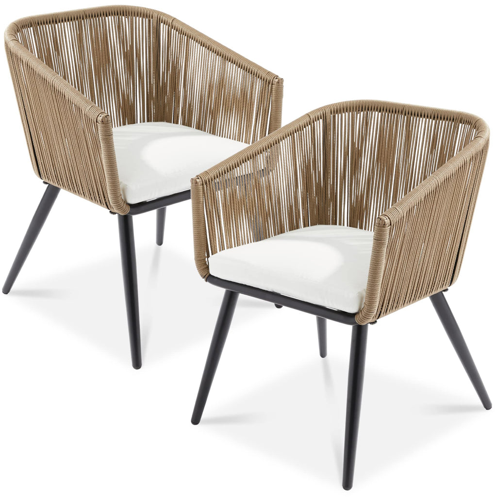 Best Choice Products - Juego de 2 sillas de comedor de patio, juego de asientos al aire última intervensión para patio trasero, piscina, balcón, uso en interiores con diseño de mimbre tela, capacidad
