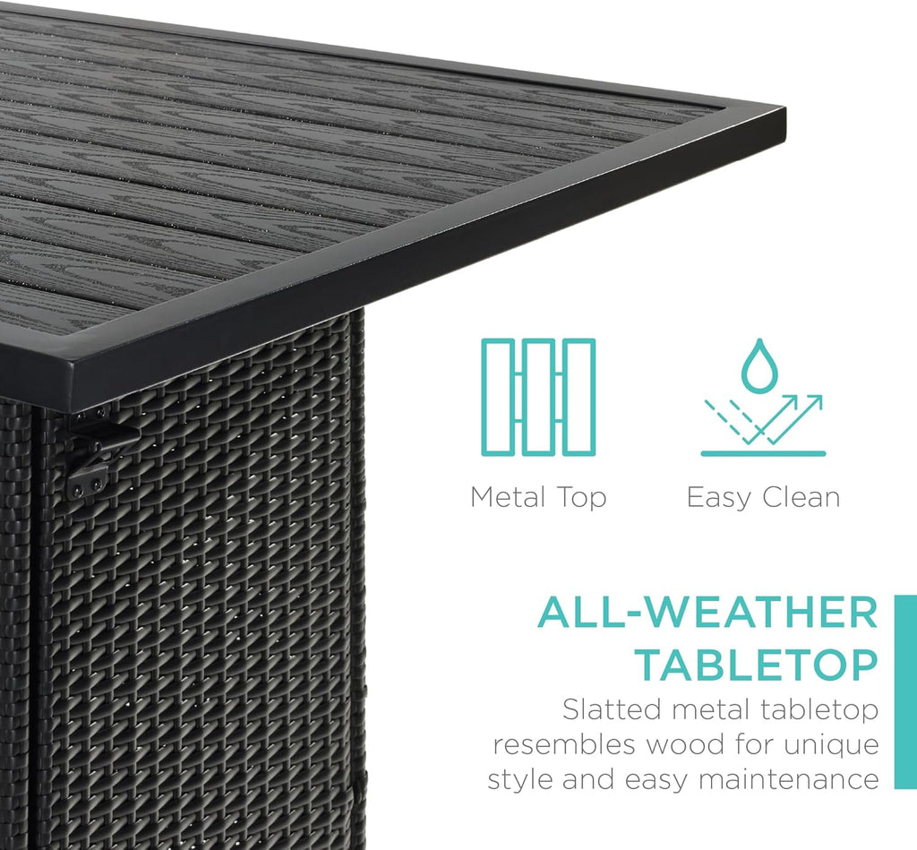 Best Choice Products - Juego de mesa de mimbre de 5 piezas para patio, piscina, patio trasero con abrebotellas integrado, estante de almacenamiento oculto, mesa de metal, 4 taburetes, color negro