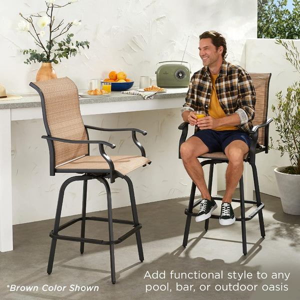 Best Choice Products - Juego de 2 taburetes giratorios, sillas para exteriores con altura de bar, 360 taburetes de bar giratorios para patio con malla para todo clima, capacidad de 300 libras, color gris