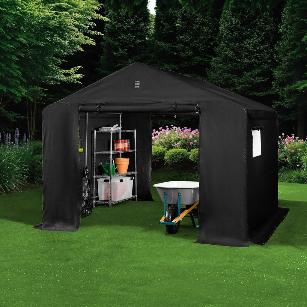 Best Choice Products - Cobertizo de almacenamiento para exteriores de 10 x 8 pies, cochera, refugio de toldo, puertas y ventanas dobles, marco de metal, resistente a la intemperie, perfecto para