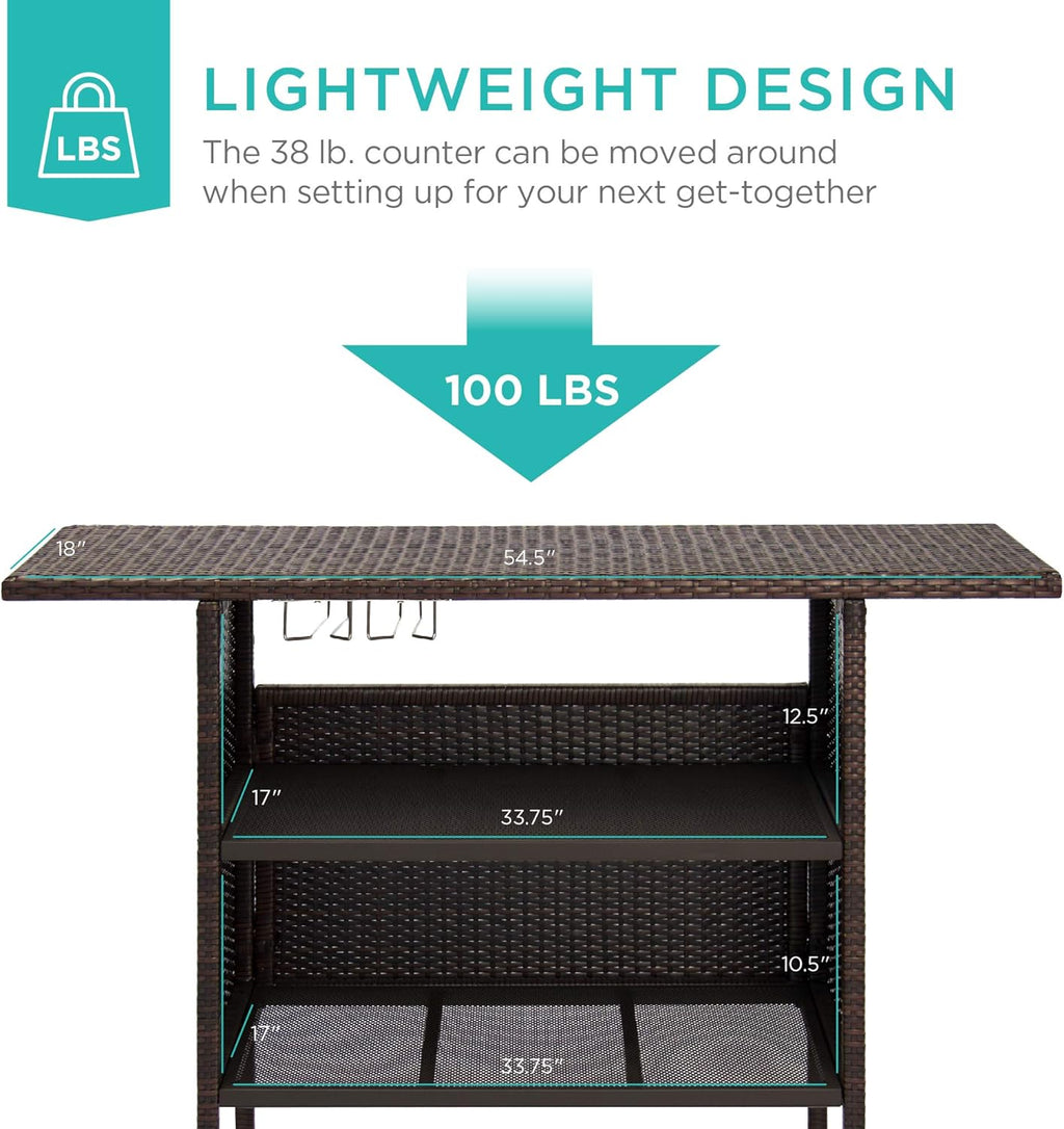 Best Choice Products - Mesa de mimbre para patio al aire libre con 2 estantes de acero y 2 juegos de rieles, color marrón