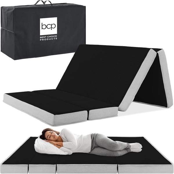 Best Choice Products Colchón portátil de 4 pulgadas, tamaño individual XL, plegable, para camping, invitados, niños, felpa de espuma con funda de transporte, color negro ónix