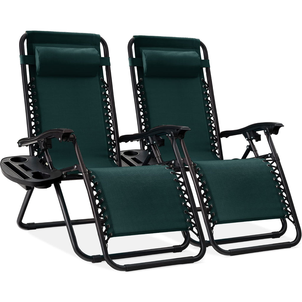 Best Choice Products - Juego de 2 sillas reclinables ajustables de malla de acero con gravedad cero con almohadas y bandejas para portavasos - rosa intenso/negro