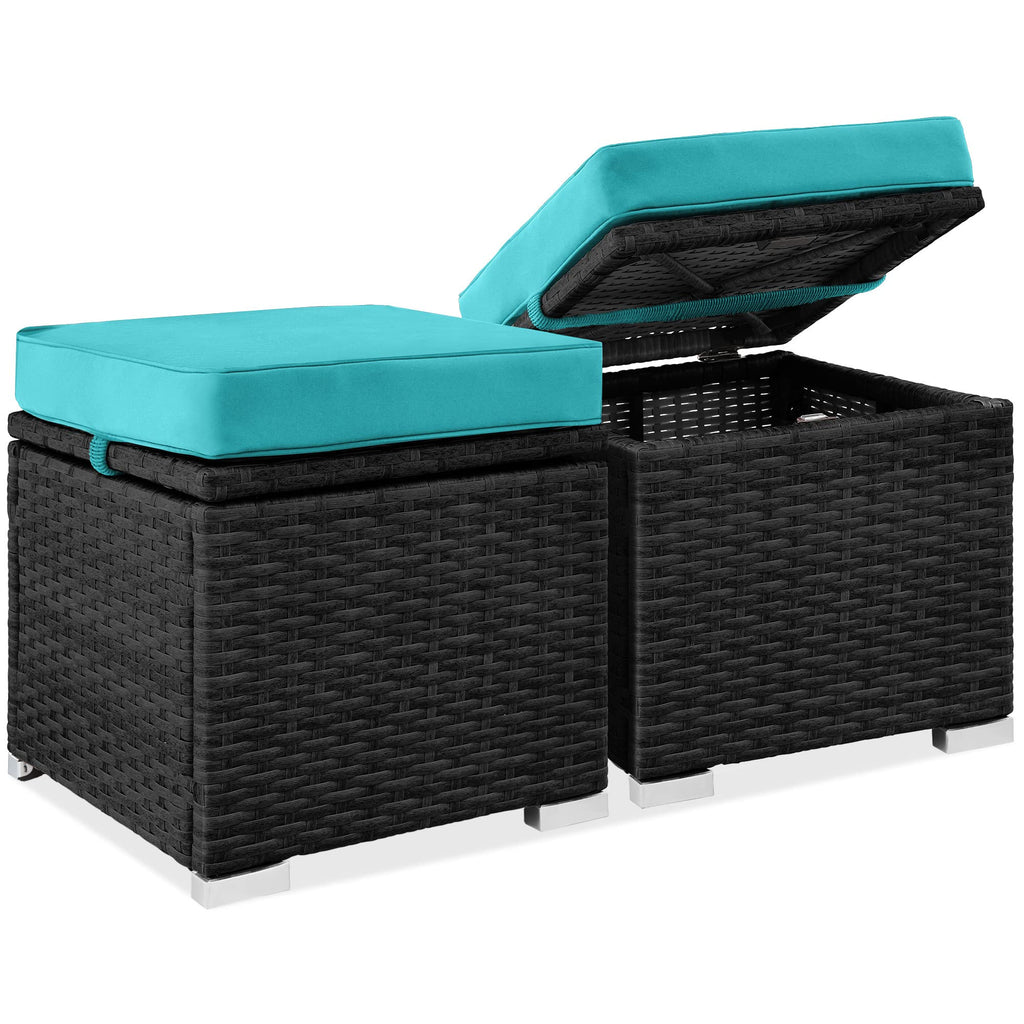Best Choice Products - Juego de 2 otomanas de mimbre, muebles multiusos para exteriores, para patio, asiento adicional, reposapiés, mesa auxiliar con almacenamiento, cojines extraíbles, gris cemento