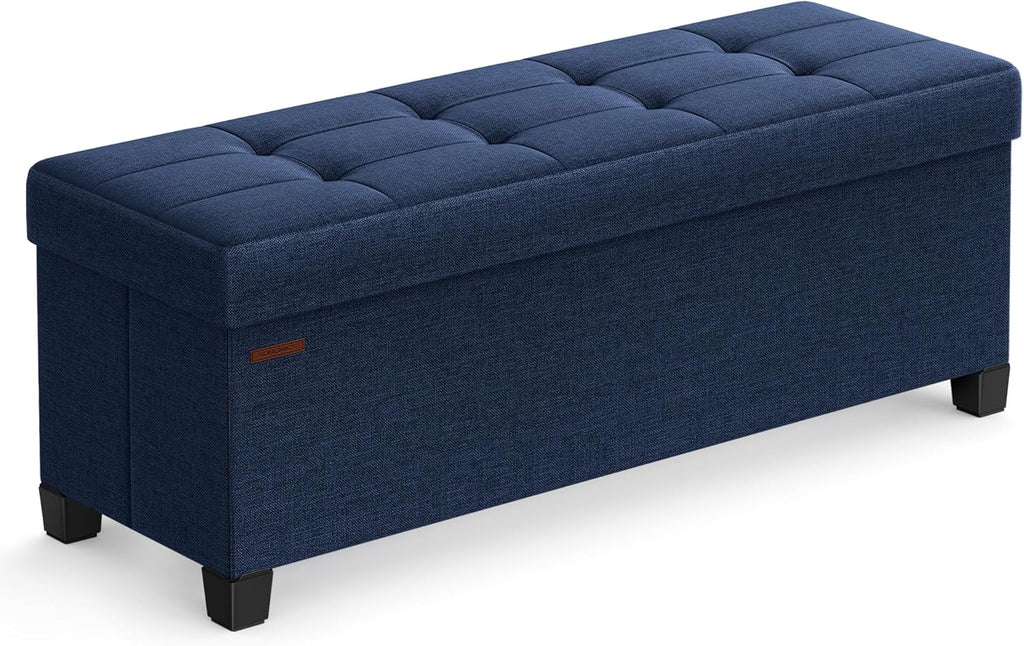 SONGMICS - Banco otomano de almacenamiento, reposapiés plegable con patas, 15 x 43 x 15.7 pulgadas, banco de extremo de cama, pecho de almacenamiento, carga hasta 650 libras, para sala de estar,