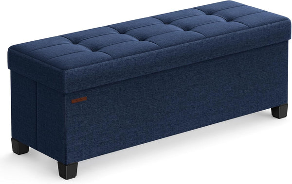 SONGMICS - Banco otomano de almacenamiento, reposapiés plegable con patas, 15 x 43 x 15.7 pulgadas, banco de extremo de cama, pecho de almacenamiento, carga hasta 650 libras, para sala de estar,
