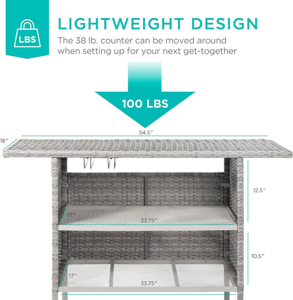 Best Choice Products - Mesa de mimbre para patio al aire libre con 2 estantes de acero y 2 juegos de carriles, color gris