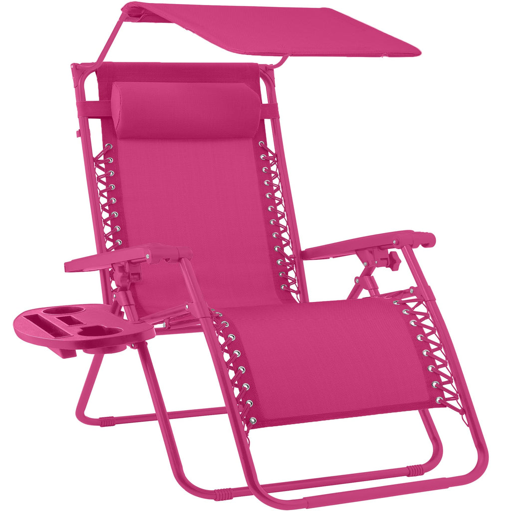 Best Choice Products - Silla reclinable plegable de gravedad cero para exteriores, con toldo ajustable, reposacabezas, bandeja de accesorios lateral, malla de textileno, clavel