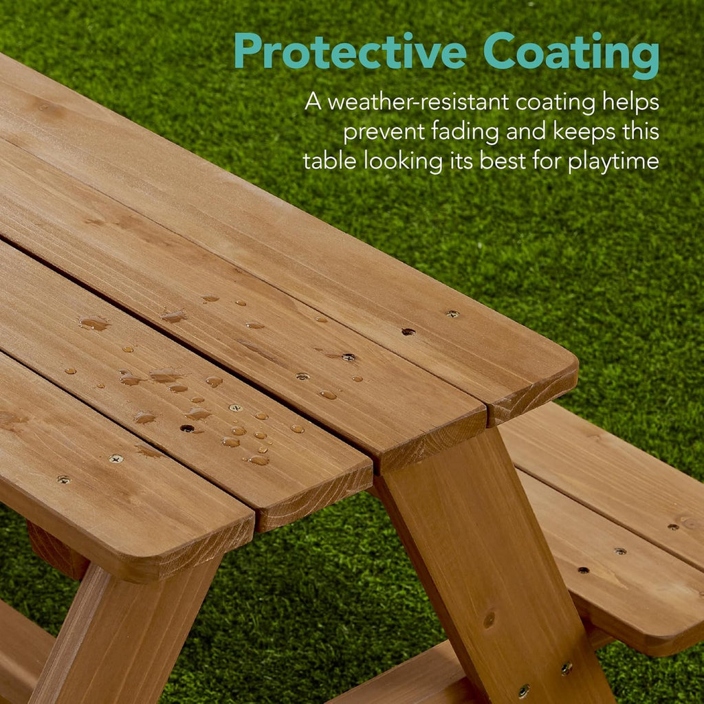 Best Choice Products - Mesa de picnic de madera para niños, mesa de actividades al aire última intervensión y comedor con paraguas plegable ajustable, asientos integrados, color natural/rosa oscuro
