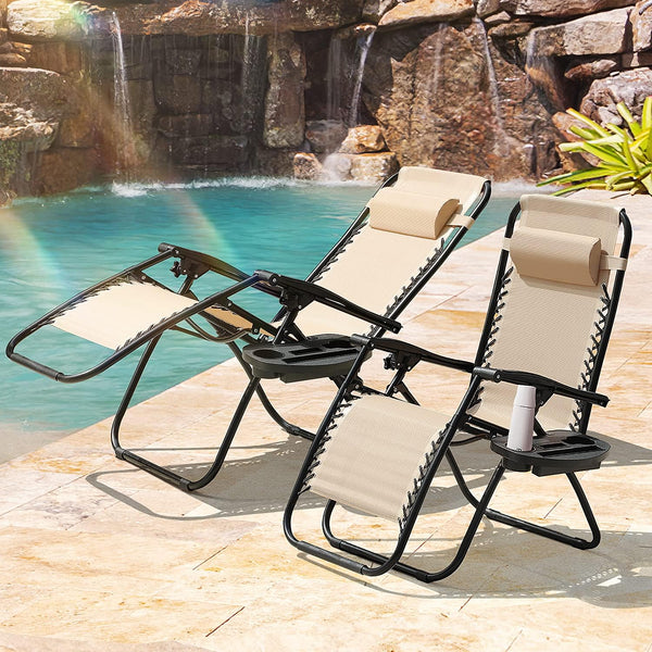 Homall Zero Gravity - Silla plegable ajustable para jardín, tumbona, tumbona, tumbona, tumbona, tumbona, con almohadas para piscina y patio trasero y playa, juego de 2 (color crema)