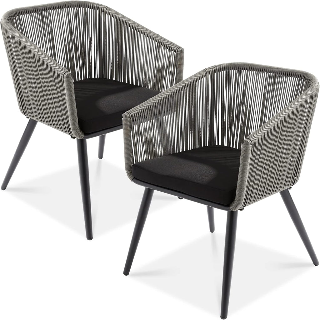 Best Choice Products - Juego de 2 sillas de comedor de patio, juego de asientos al aire última intervensión para patio trasero, piscina, balcón, uso en interiores con diseño de mimbre tela, capacidad