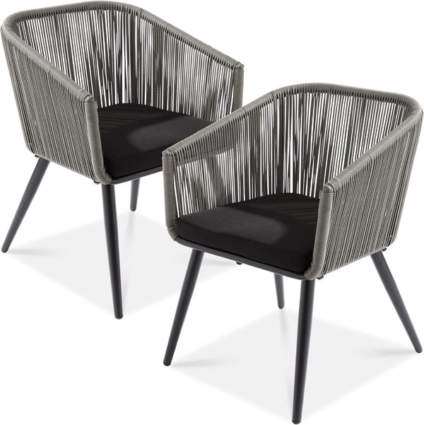 Best Choice Products - Juego de 2 sillas de comedor de patio, juego de asientos al aire última intervensión para patio trasero, piscina, balcón, uso en interiores con diseño de mimbre tela, capacidad