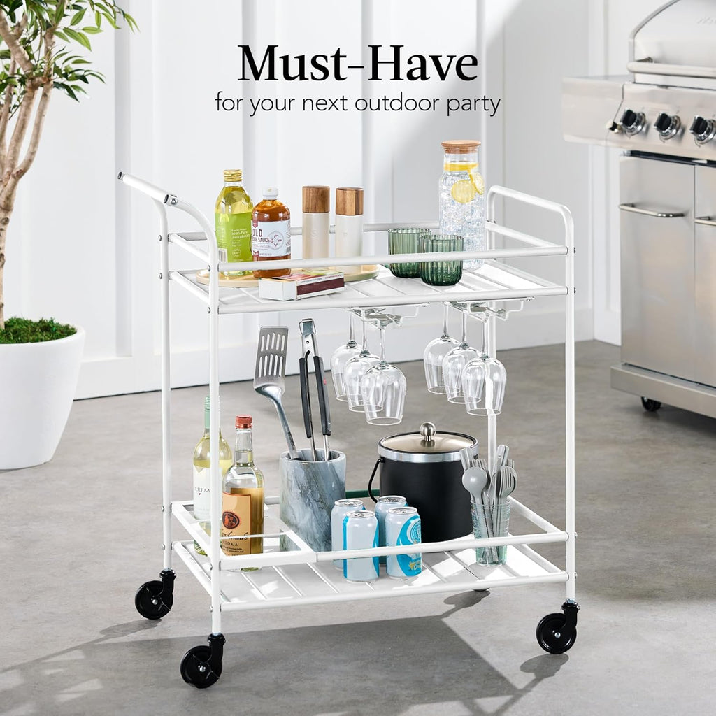 Best Choice Products - Carrito de bar móvil para exteriores, carrito de servicio de bar para el hogar, mesa auxiliar para barbacoa con almacenamiento de 2 niveles, estante para vino, ruedas con