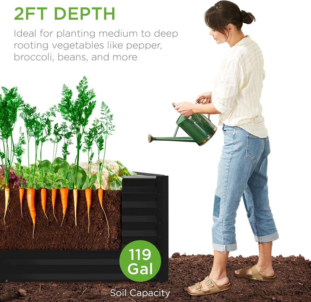 Best Choice Products - Cama de jardín elevada de metal para exteriores, de 4 x 2 x 2 pies, caja de maceta profunda para verduras, flores, hierbas con capacidad de 119 galones, color negro