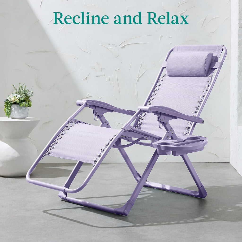 Best Choice Products - Silla ajustable de alta calidad con gravedad cero y monocromática, plegable, reclinable para patio con bandeja lateral, reposacabezas - Lavanda