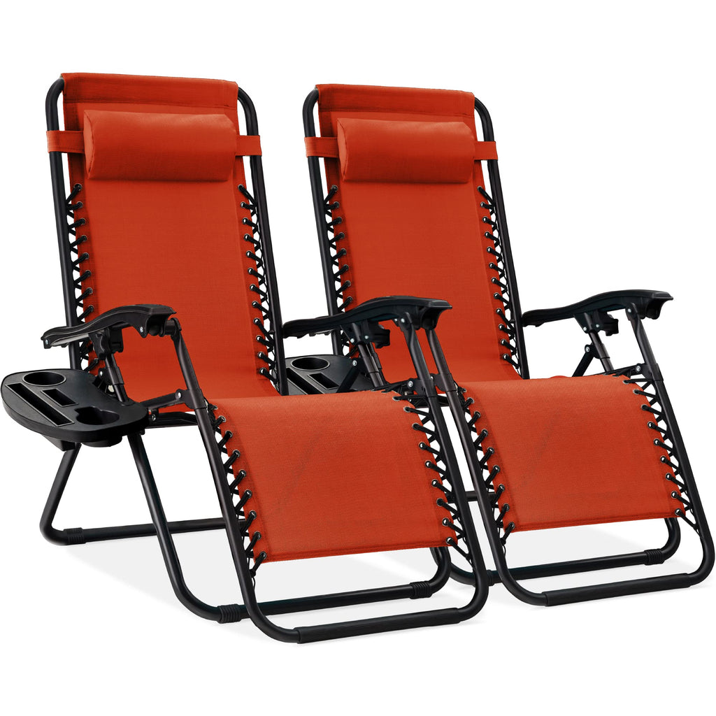 Best Choice Products - Juego de 2 sillas reclinables ajustables de malla de acero con gravedad cero con almohadas y bandejas para portavasos - rosa intenso/negro