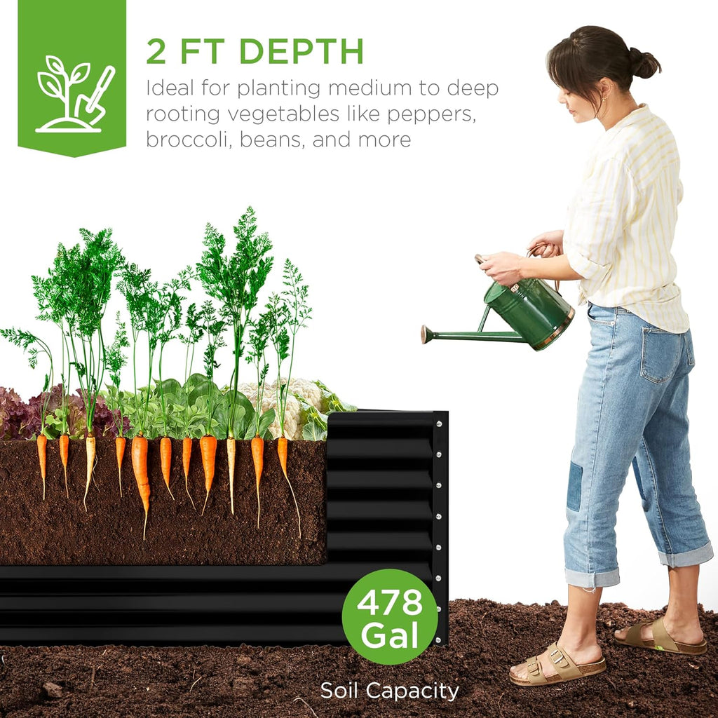 Best Choice Products - Cama de jardín elevada de metal para exteriores, de 8 x 4 x 2 pies, caja para macetas de raíces profundas para verduras, flores, hierbas y suculentas con capacidad de 478