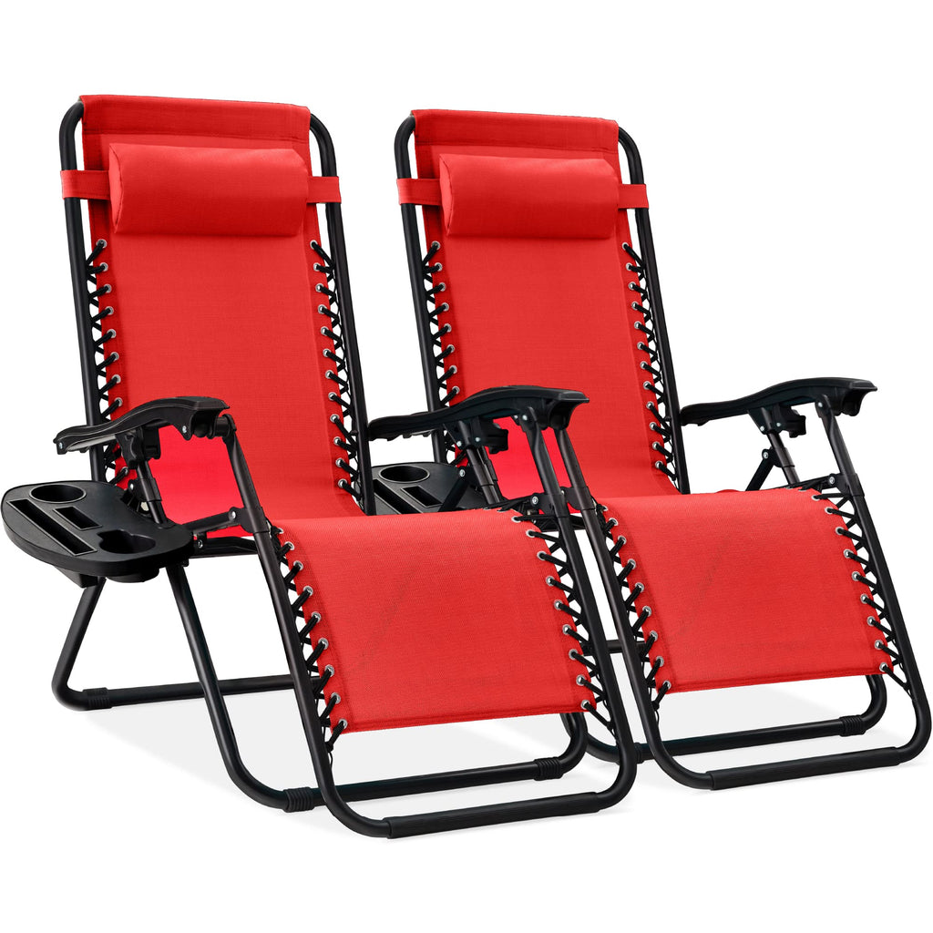 Best Choice Products - Juego de 2 sillas reclinables ajustables de malla de acero con gravedad cero con almohadas y bandejas para portavasos - rosa intenso/negro