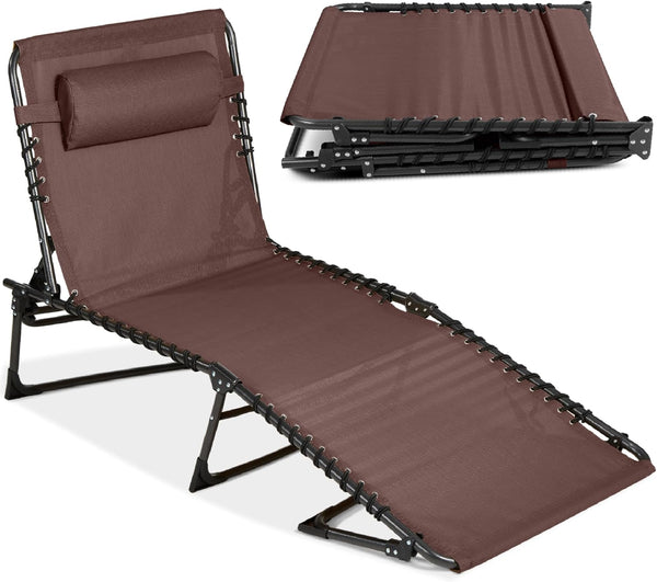 Best Choice Products - Sillón reclinable plegable portátil para césped, con 8 posiciones, asas, capacidad de 300 libras, color café