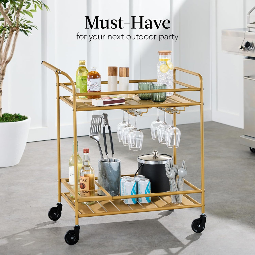 Best Choice Products - Carrito de bar móvil para exteriores, carrito de servicio de bar para el hogar, mesa auxiliar para barbacoa con almacenamiento de 2 niveles, estante para vino, ruedas con