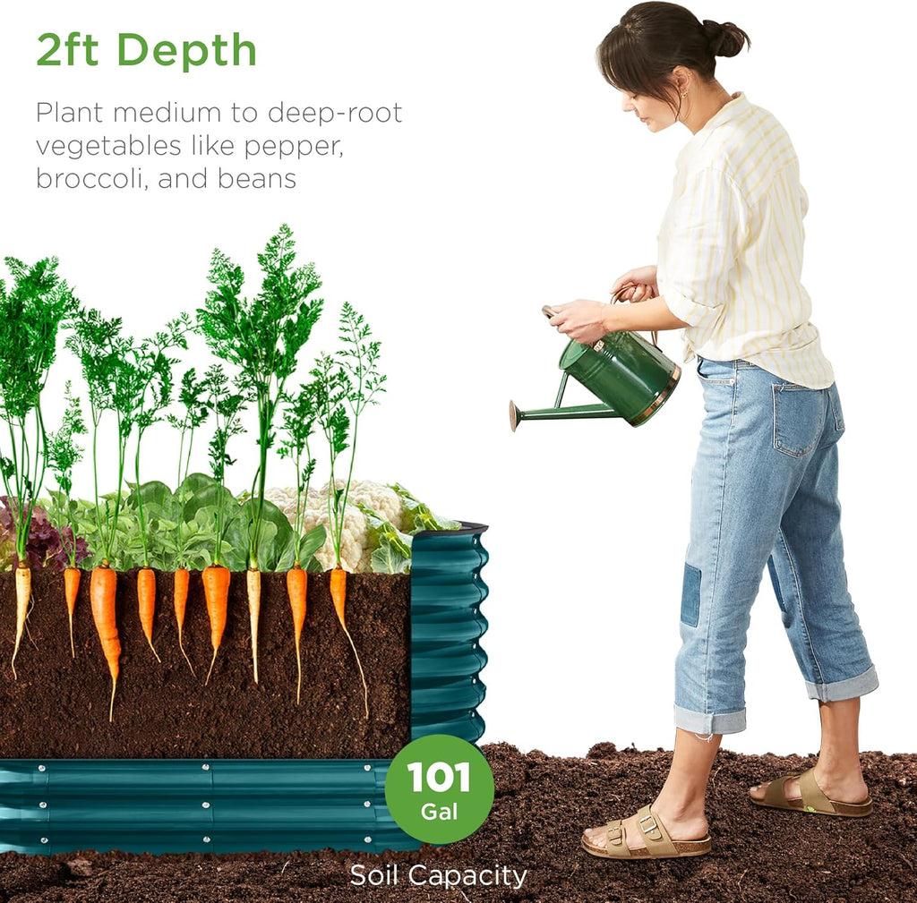 Best Choice Products - Cama de jardín elevada de metal para exteriores, de 4 x 2 x 2 pies, caja ovalada de raíz profunda para verduras, flores, hierbas y suculentas con capacidad de 101 galones,