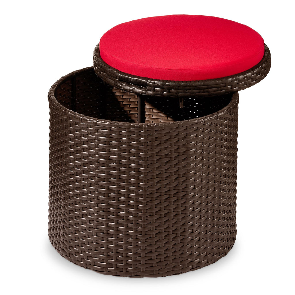 Best Choice Products otomana redonda de mimbre, muebles multiusos para exteriores, para patio, asiento adicional, reposapiés, mesa auxiliar con almacenamiento, cojines extraíbles, gris/crema