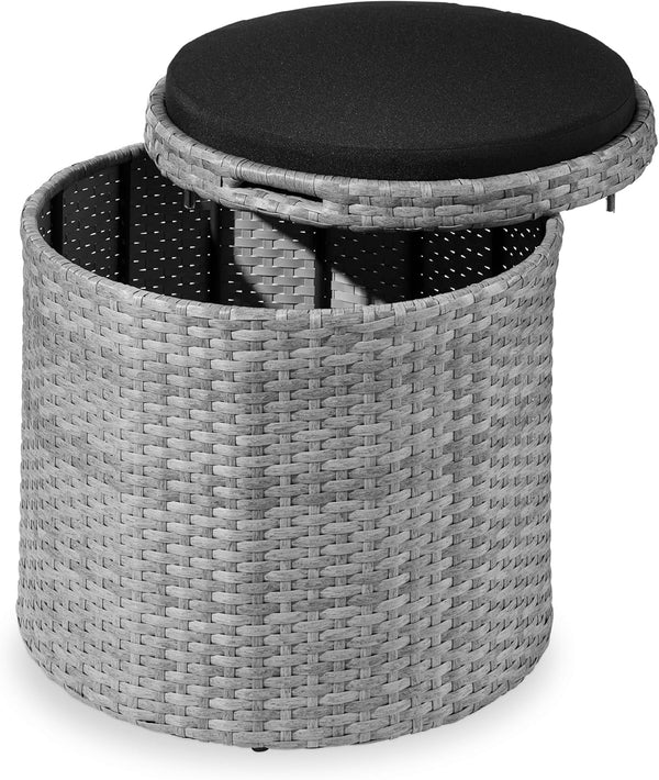 Best Choice Products - Otomana redonda de mimbre, muebles multiusos para exteriores, para patio, asiento adicional, reposapiés, mesa auxiliar con almacenamiento, cojines extraíbles, gris/negro