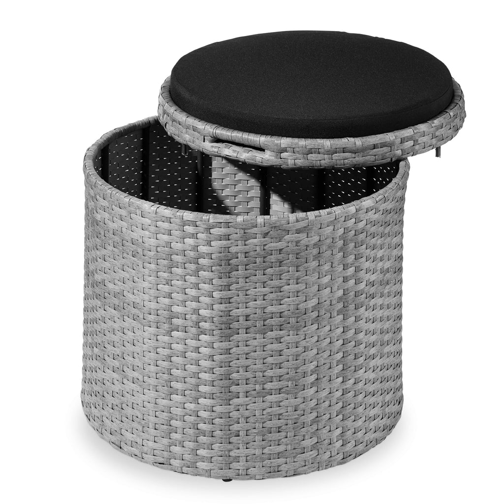 Best Choice Products otomana redonda de mimbre, muebles multiusos para exteriores, para patio, asiento adicional, reposapiés, mesa auxiliar con almacenamiento, cojines extraíbles, gris/crema