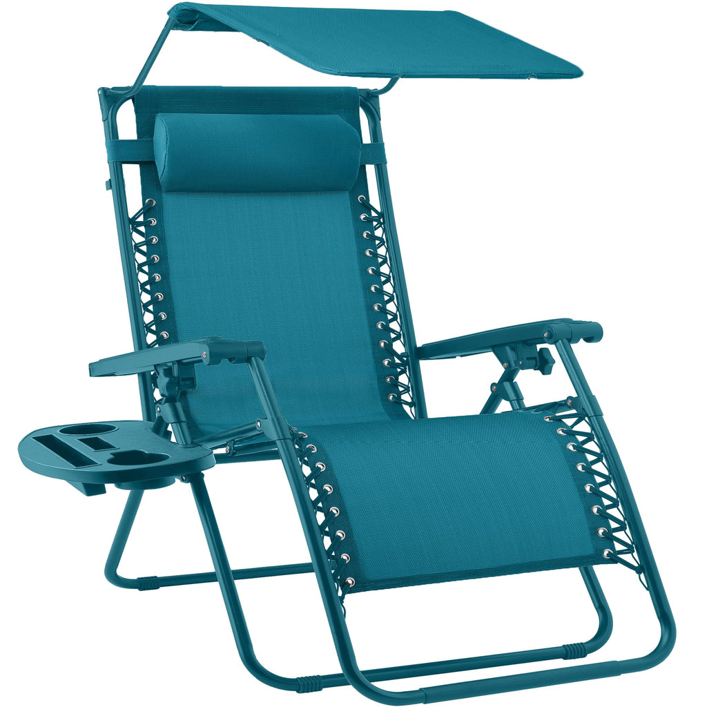 Best Choice Products - Silla reclinable plegable de gravedad cero para exteriores, con toldo ajustable, reposacabezas, bandeja de accesorios lateral, malla textilena, color rosa intenso