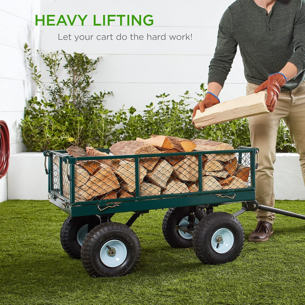 Best Choice Products - Carro de jardín utilitario para césped, Patio con Capacidad de Peso de Acero Resistente de 400 Libras, Lados extraíbles, Mango Largo, neumáticos de 10 Pulgadas, Color Verde