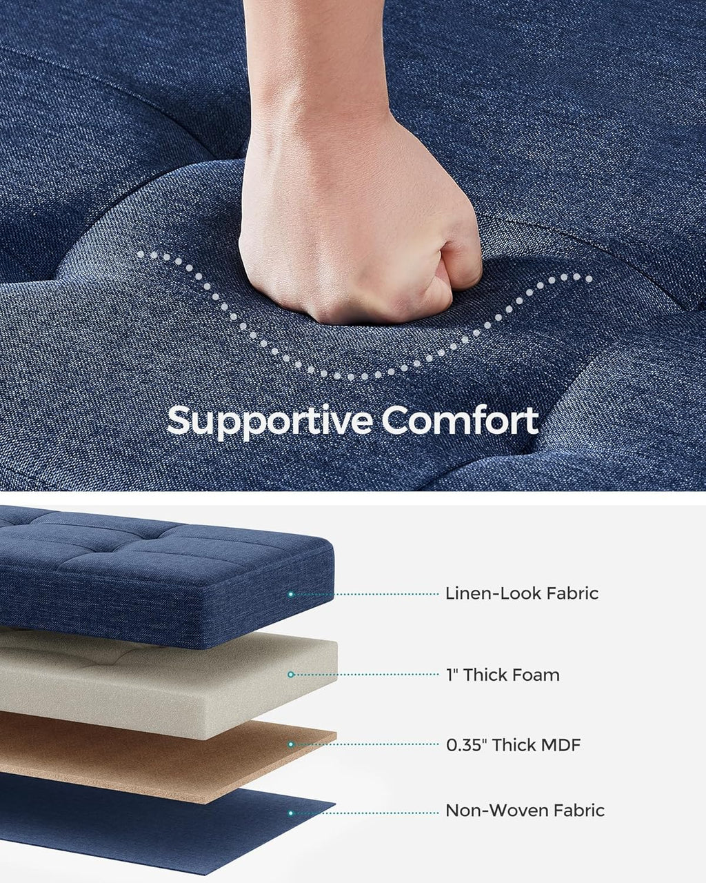 SONGMICS - Banco otomano de almacenamiento, reposapiés plegable con patas, 15 x 43 x 15.7 pulgadas, banco de extremo de cama, pecho de almacenamiento, carga hasta 650 libras, para sala de estar,