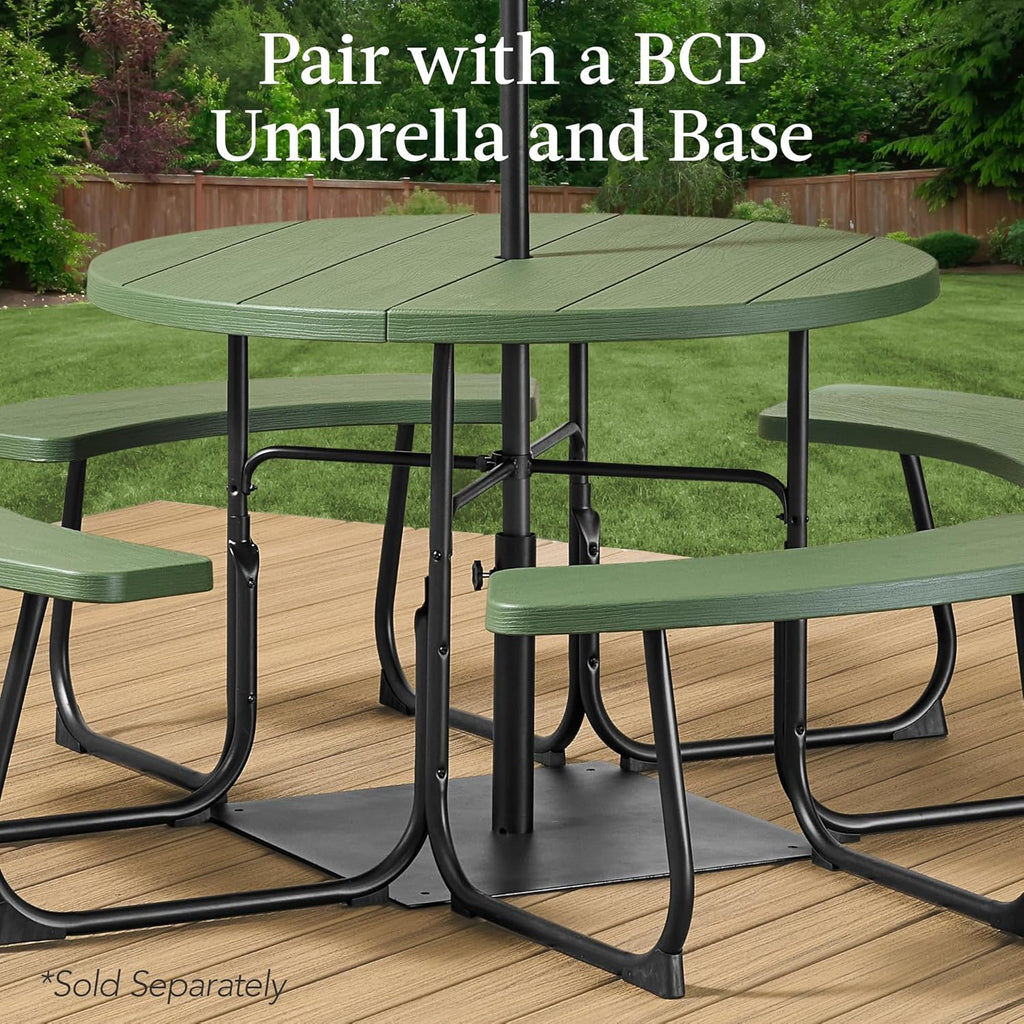 Best Choice Products - Mesa de picnic para 8 personas, circular con 4 bancos integrados y agujero para paraguas, capacidad de 2000 libras, color verde