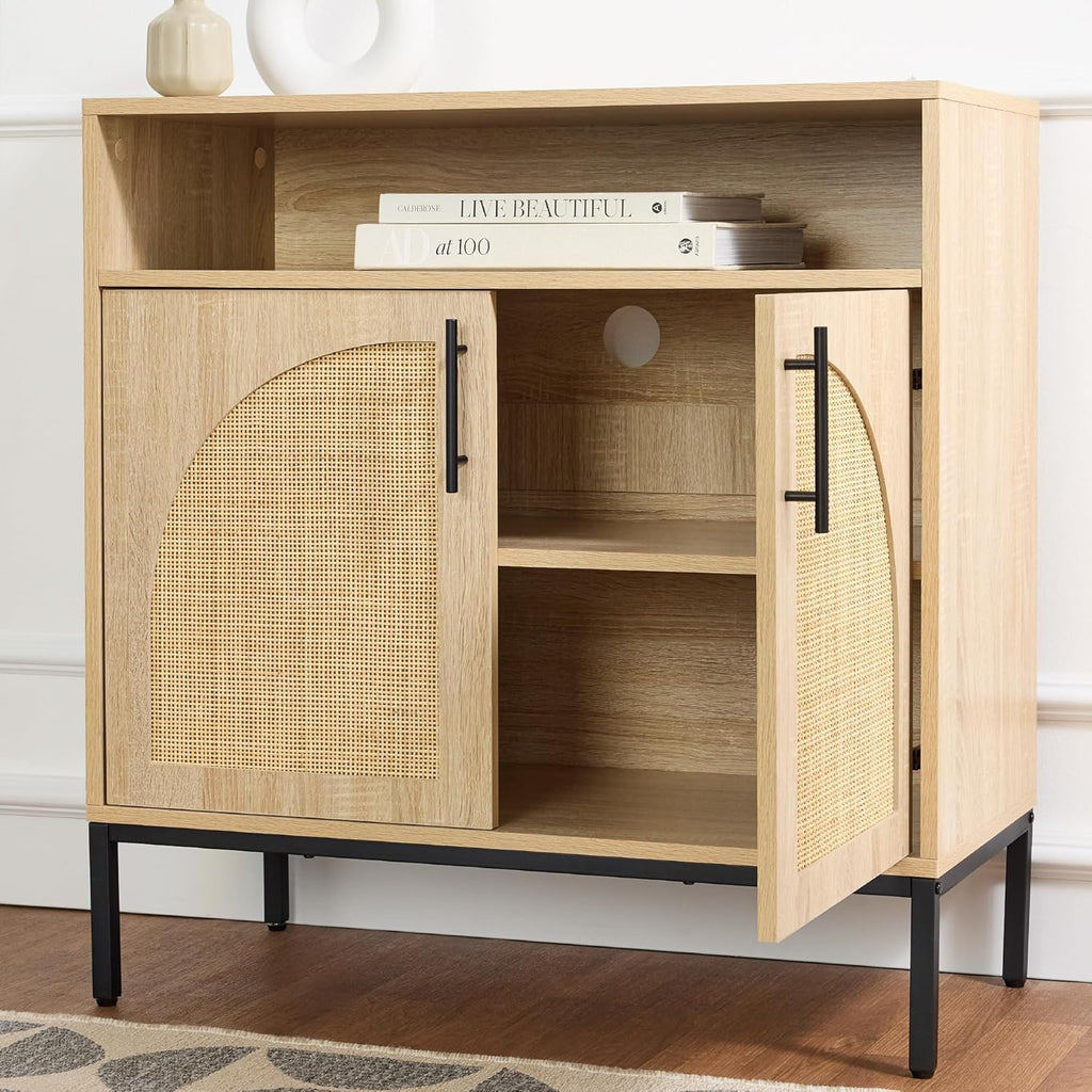 Best Choice Products - clóset buffet de ratán, mesa de entrada, clóset de almacenamiento decorativo, mesa de consola para pasillo, sala de estar, comedor, natural