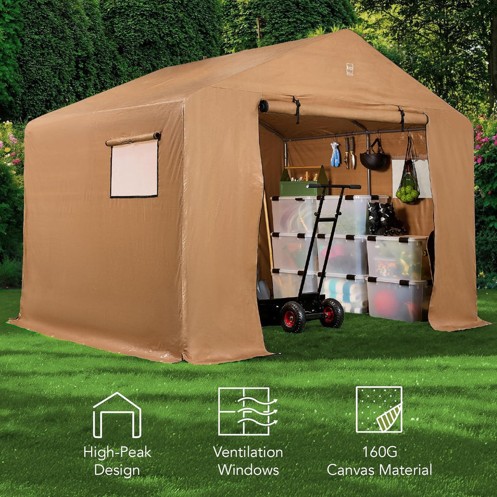 Best Choice Products - Cobertizo de almacenamiento para exteriores de 10 x 8 pies, cochera, refugio de toldo, puertas y ventanas duales, marco de metal, resistente a la intemperie, perfecto para