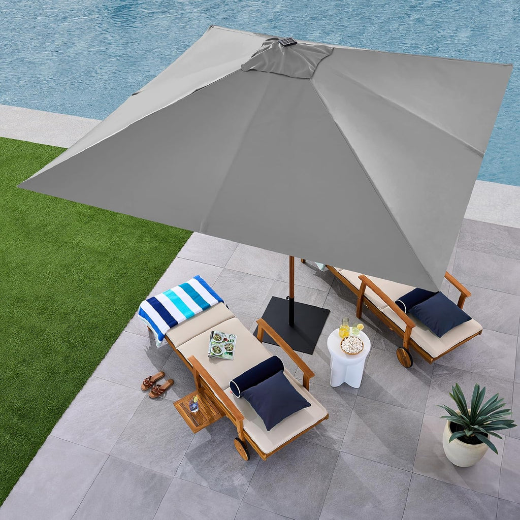 Best Choice Products - Paraguas de patio cuadrado de 9 pies de profundidad, con luz LED con textura de madera sintética, tela resistente a los rayos UV, manivela