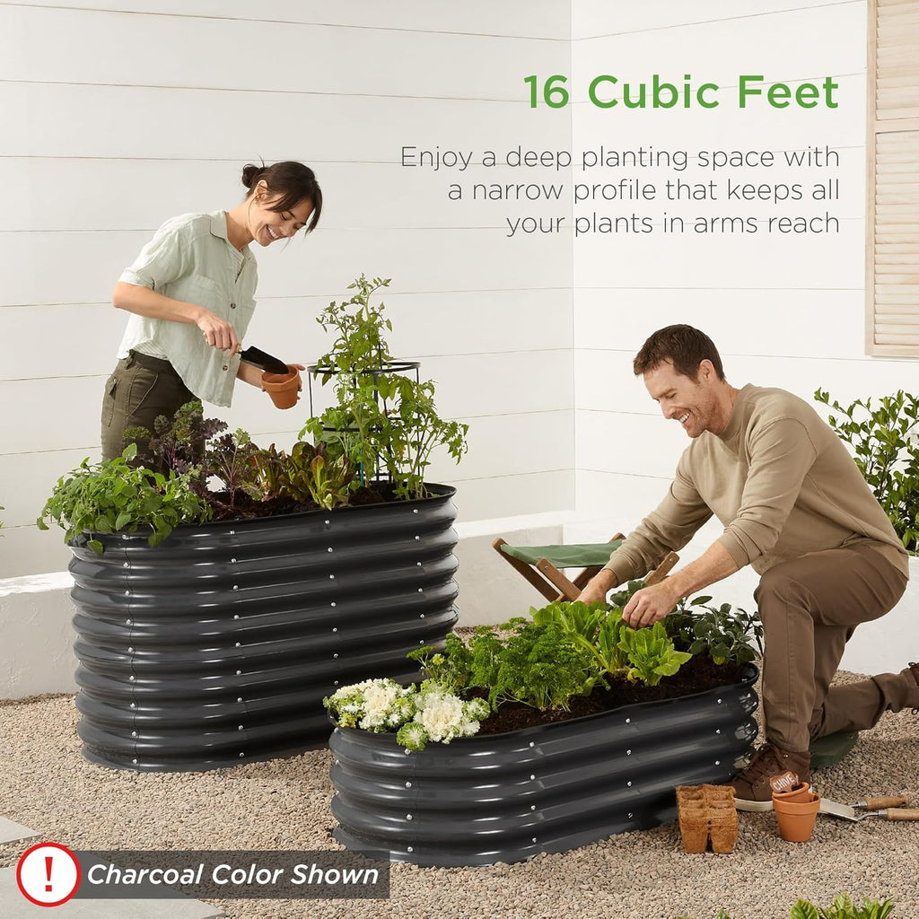 Best Choice Products - Cama de jardín elevada de metal para exteriores, de 4 x 2 x 2 pies, caja ovalada de raíz profunda para verduras, flores, hierbas y suculentas con capacidad de 101 galones,
