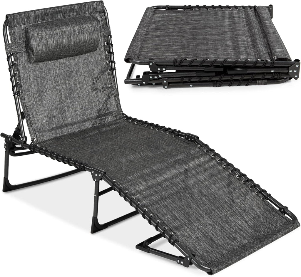 Best Choice Products - Sillón reclinable plegable portátil para césped, con 8 posiciones, asas, capacidad de 300 libras, color gris