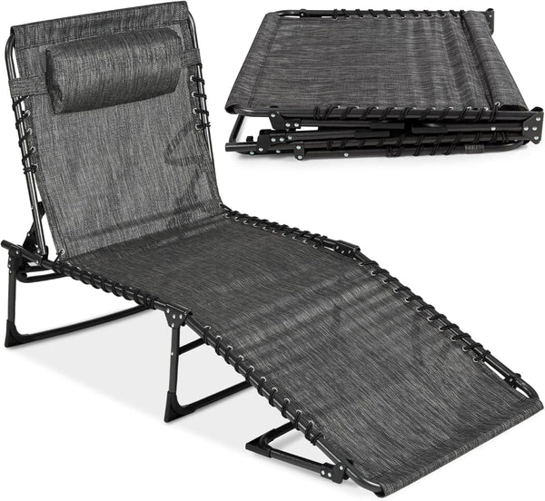 Best Choice Products - Sillón reclinable plegable portátil para césped, con 8 posiciones, asas, capacidad de 300 libras, color gris