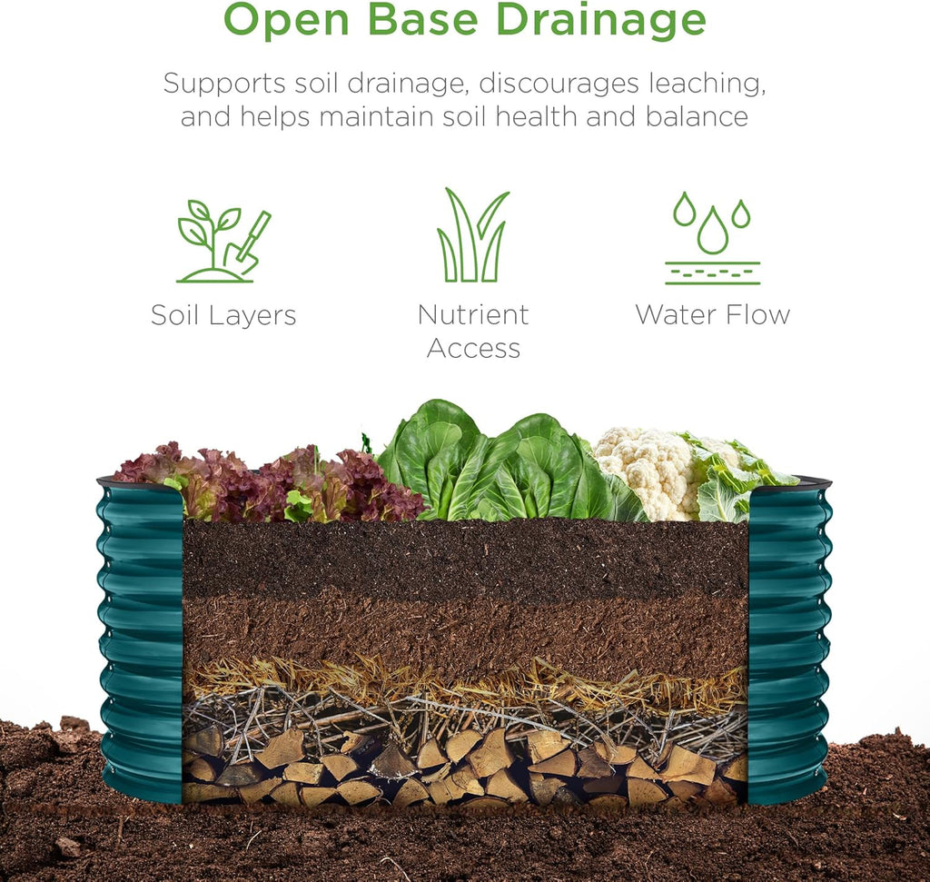 Best Choice Products - Cama de jardín elevada de metal para exteriores, de 4 x 2 x 2 pies, caja ovalada de raíz profunda para verduras, flores, hierbas y suculentas con capacidad de 101 galones,