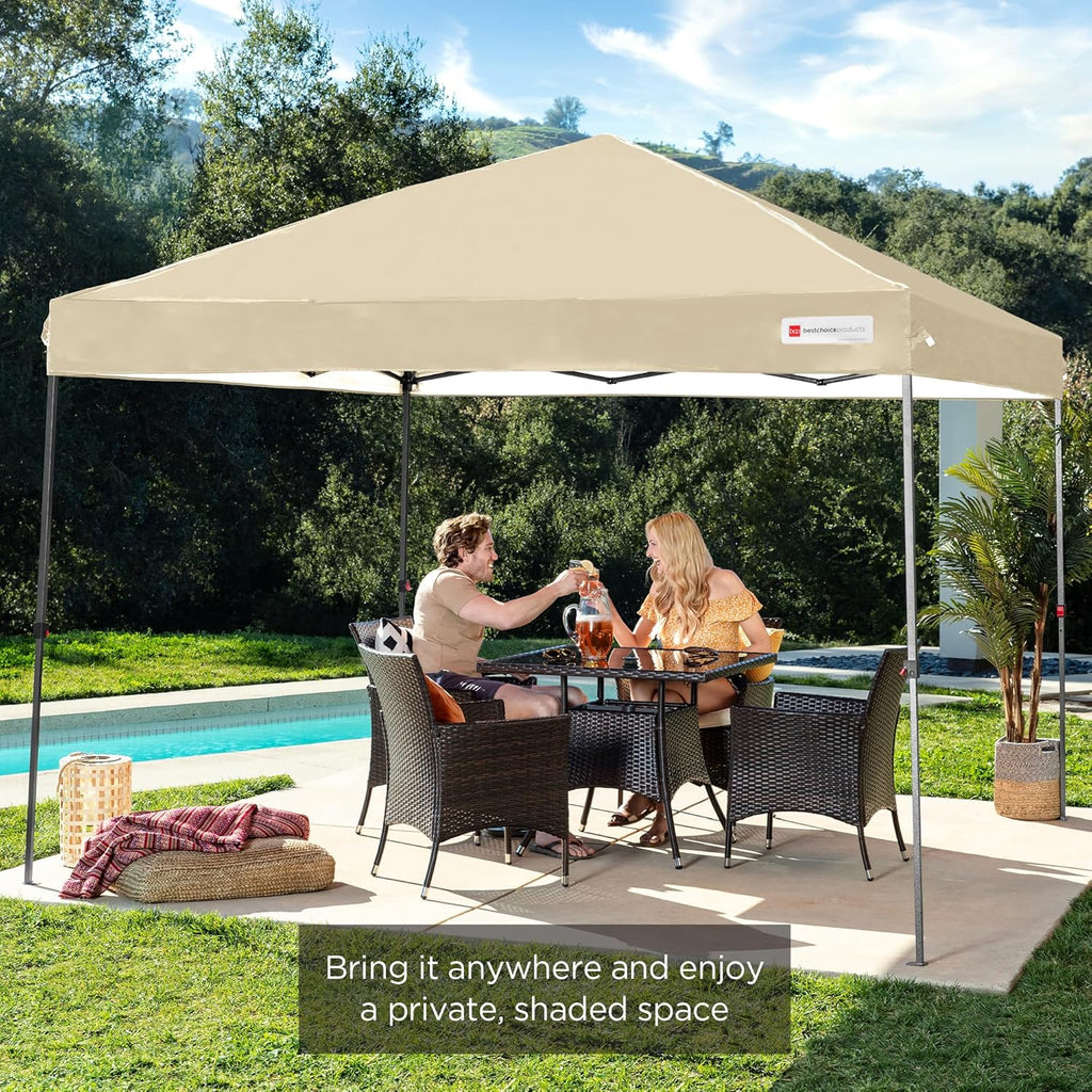 Best Choice Products - Tienda de campaña de 10 x 10 pies, con toldo desplegable para 1 persona, refugio portátil instantáneo con empuje de 1 botón, estuche, 4 bolsas de peso, color arena
